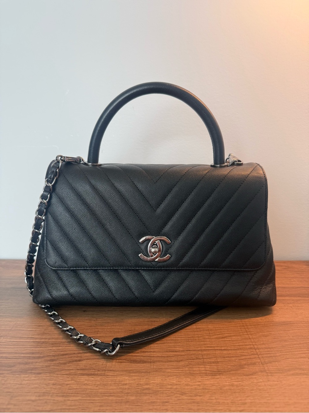 Chanel Caviar Chevron Quilted Small Coco Handle Flap Black (*price is firm*)